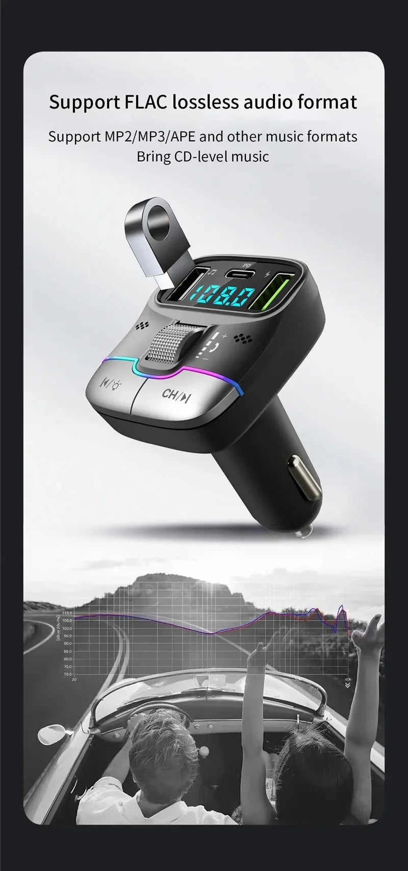 Xiaomi FM Transmitter Bluetooth 5.4 Hands-Free Portable Car AUX Radio Modulator MP3 Player with Fast Charging Adapter