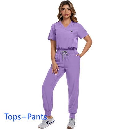 Surgical Scrubs Unisex - Quick-Dry Dental Clinic & ER Workwear Split Set W/Short Sleeve & Anti-Microbial 6 Pockets