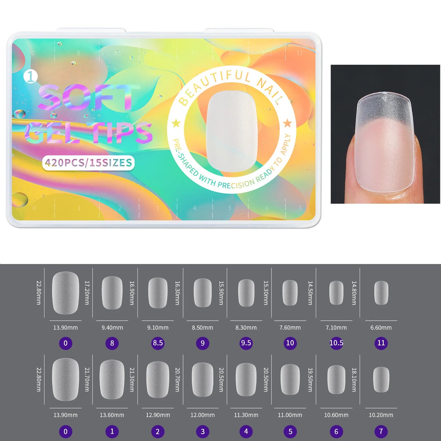 420pcs/box Frosted Version False Nails Press On Acrylic Nails Almond Mixed Size Short Style Ultra Thin Traceless Nail Tips