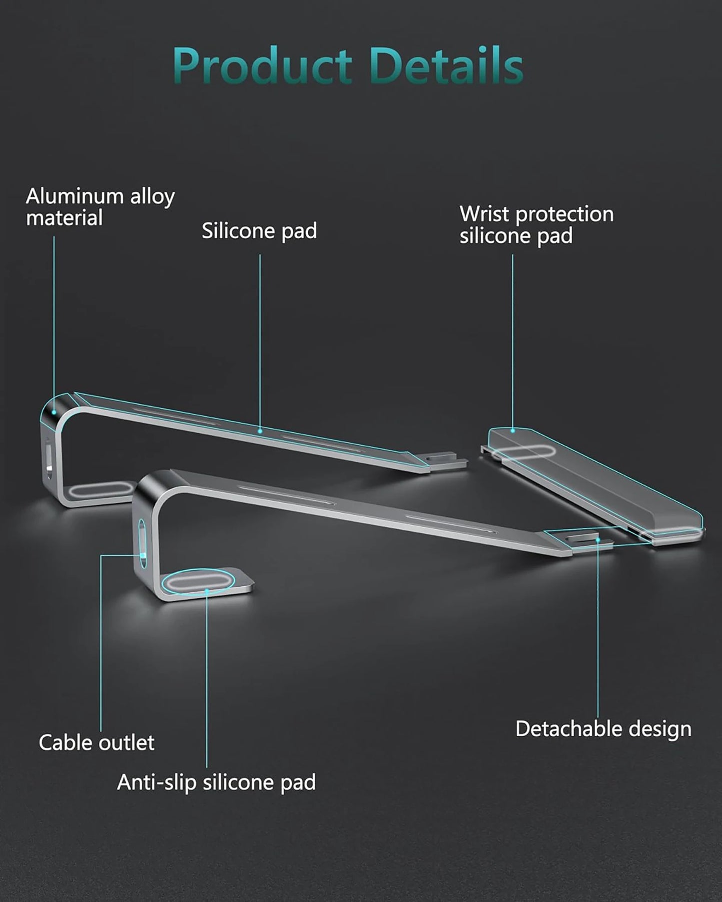 Ergonomic Laptop Stand Aluminum Alloy Laptop Stand Aluminum Portable Laptop Stand for Base with Wrist Pad