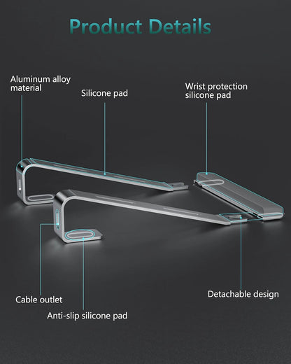 Ergonomic Laptop Stand Aluminum Alloy Laptop Stand Aluminum Portable Laptop Stand for Base with Wrist Pad