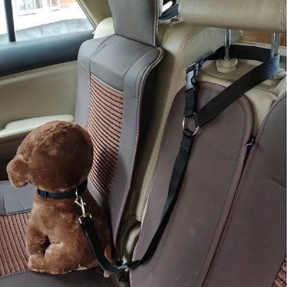 Nylon Two-in-one Dog Car Seat Belt Adjustable Dog Harness Collar Pet Accessories Dog Lead Leash Backseat Safety Belt Solid Color