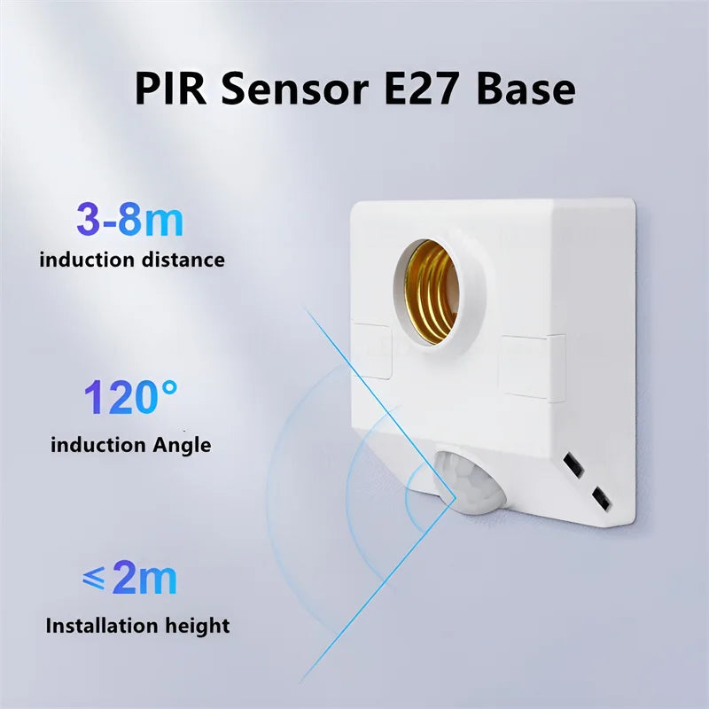 Smart Home PIR Motion Sensor Light Socket E27 LED Bulb Base Adapter with Light Control Smart Switch Residential Security