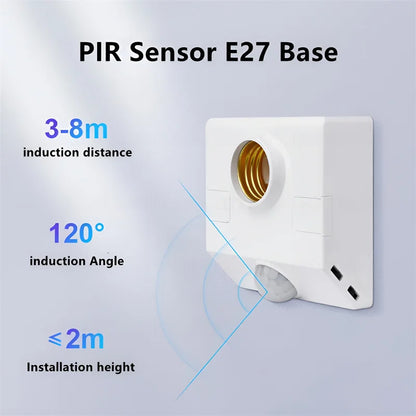 Smart Home PIR Motion Sensor Light Socket E27 LED Bulb Base Adapter with Light Control Smart Switch Residential Security