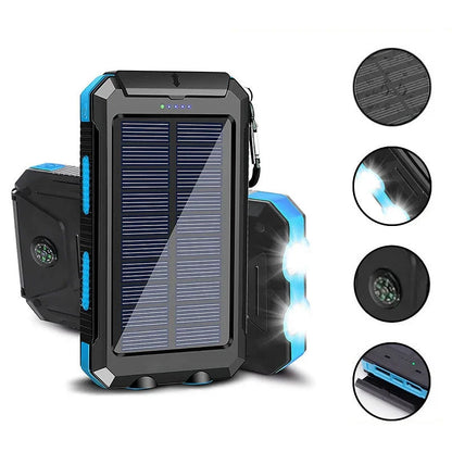 Solar Power Bank 20000mAh Charging Portable Charger Phone External Battery with SOS Flashlight 2-USB Outdoor Powerbank