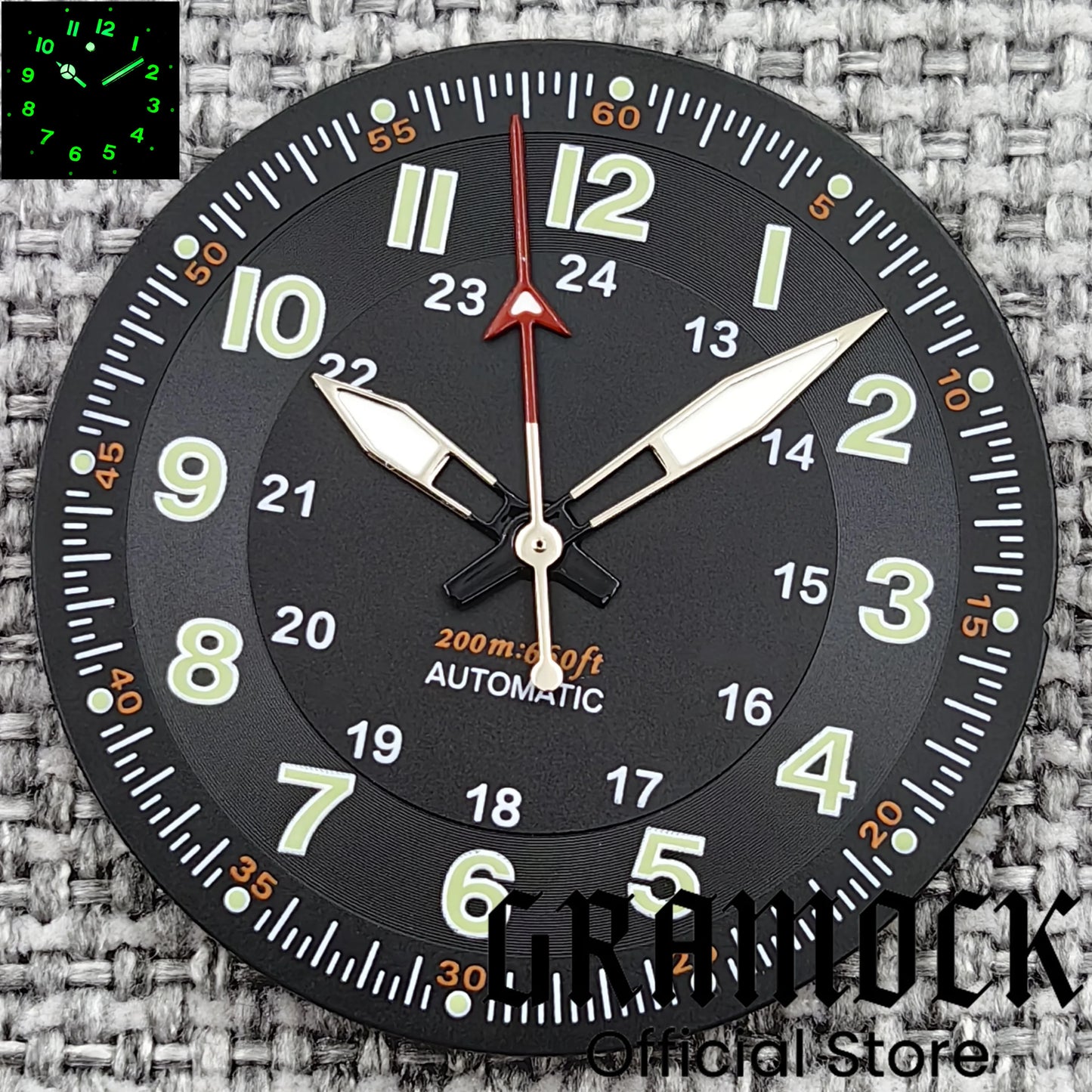 Gramock Classics Sterile 29mm Pilot Black Watch Dial Part for NH35/36 ETA PT5000 Miyota Mingzhu DG ST2130 Movement Part Hand Set