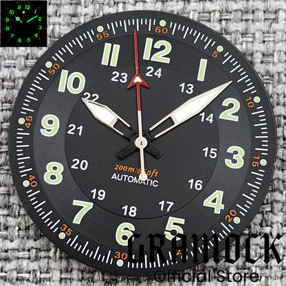 Gramock Classics Sterile 29mm Pilot Black Watch Dial Part for NH35/36 ETA PT5000 Miyota Mingzhu DG ST2130 Movement Part Hand Set