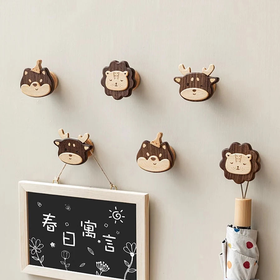 1pcs Animal Wooden Hooks Cute Room Decor Hook Wall Keychain Coat Hook Home Door Wood Hook Hanger Kitchen Accessories Gadget