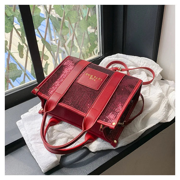 Women's Tote Bag Sequin Shoulder Bag PU Leather Large Capacity Luxury Designer The Tote Bag For Women Crossbody Bags 2024 New