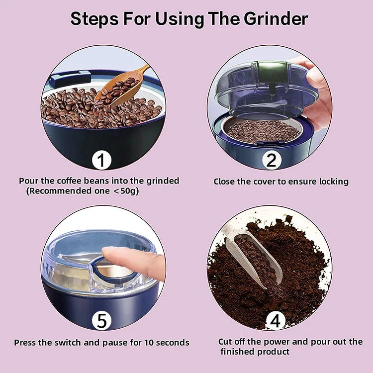 Coffee Bean Grinder Baby Food Maker Electric Kitchen Cereal Chopper New Gift 8 Blade Coffee Grinder Portable Washable Blender