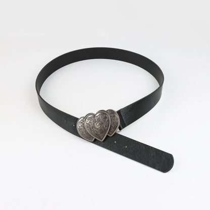 Vintage Heart Leather Belt Love Buckle Retro Embossed Belt Men's Pattern Belt Ethnic Belt Western Jeans Belt Goth