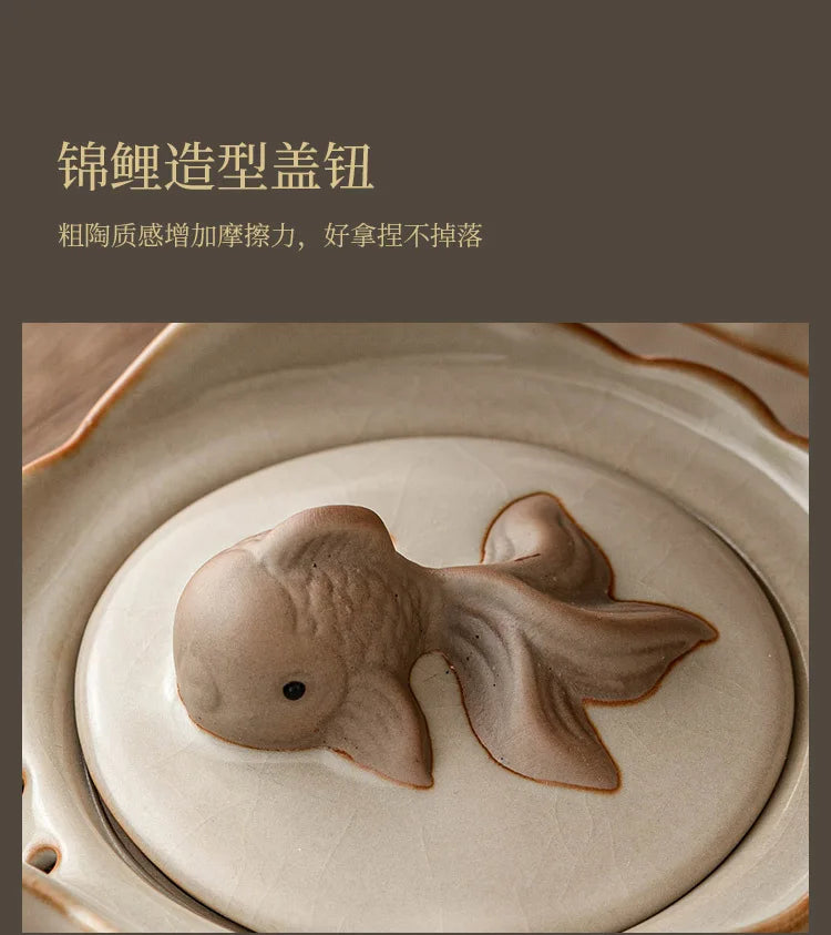 Beige Ru Ware Travel Tea Set Portable Outdoor One Pot Two Cups Porcelain Brewing Equipment Suit