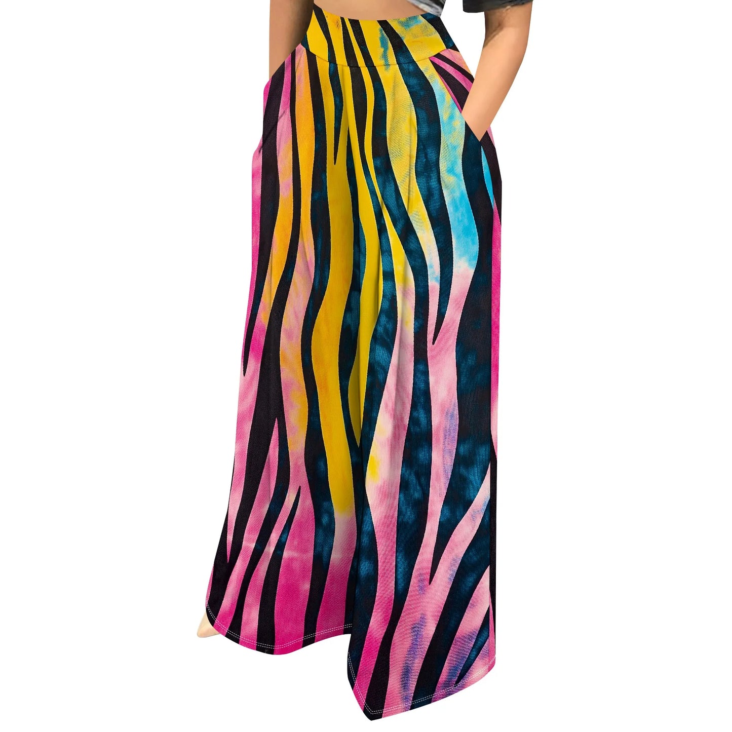 Womens Palazzo Long Pants High Waist Wide Leg Stretchy Loose Fit Casual Trousers with Pocket