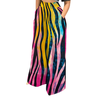 Womens Palazzo Long Pants High Waist Wide Leg Stretchy Loose Fit Casual Trousers with Pocket