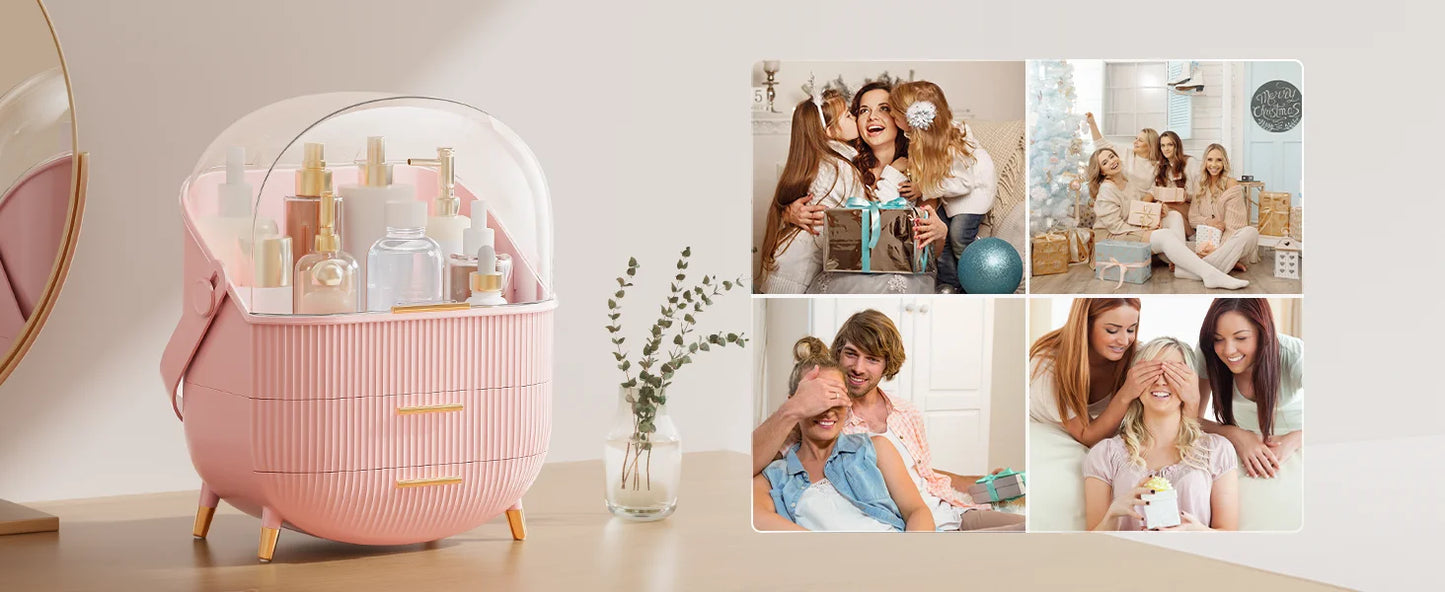 Makeup Storage Organizer with Lid Waterproof Cosmetics Skincare Organizer for Vanity Portable Cosmetics Storage Box for Girls