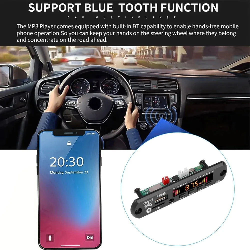 Bluetooth 5.0 Car Kit Wireless MP3 Decoder Board Audio 9V-12V WMA Car Music Player Module Lossless Audio USB AUX TF Radio