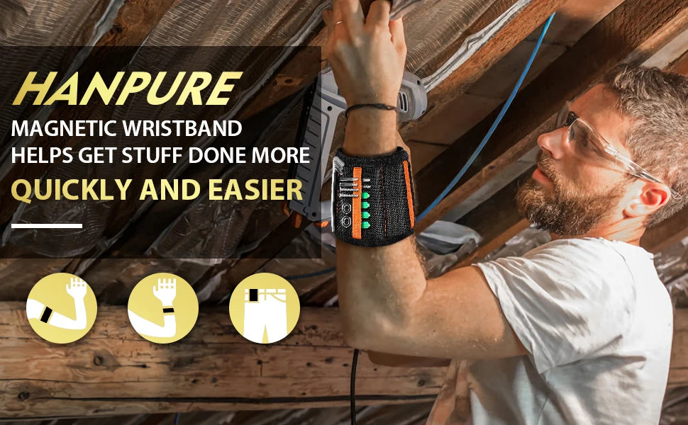 Magnetic Wristband with Strong Magnets Holds Screws Nails Drill Bit Organizer Storage Belt Tool Storage Wrist