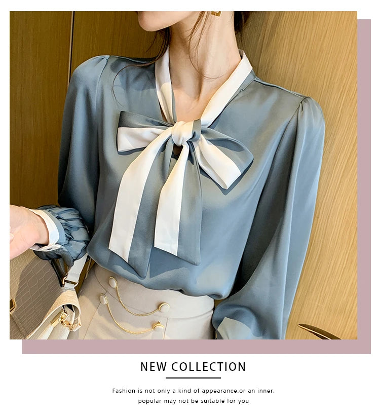 Elegant Office Blouses Women Chiffon Autumn Winter Korean Fashion Casual Streetwear Blusas Mujer Puff Sleeve Ladies Tops Shirts