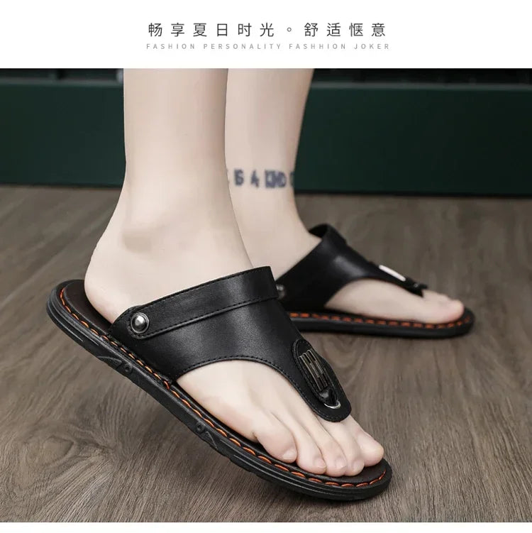 Flip Flops Flat Mens Sandals Summer Shoes Men Slippers Leather Mens Holiday Non-slip Flip Flops Huaraches Para Caballero