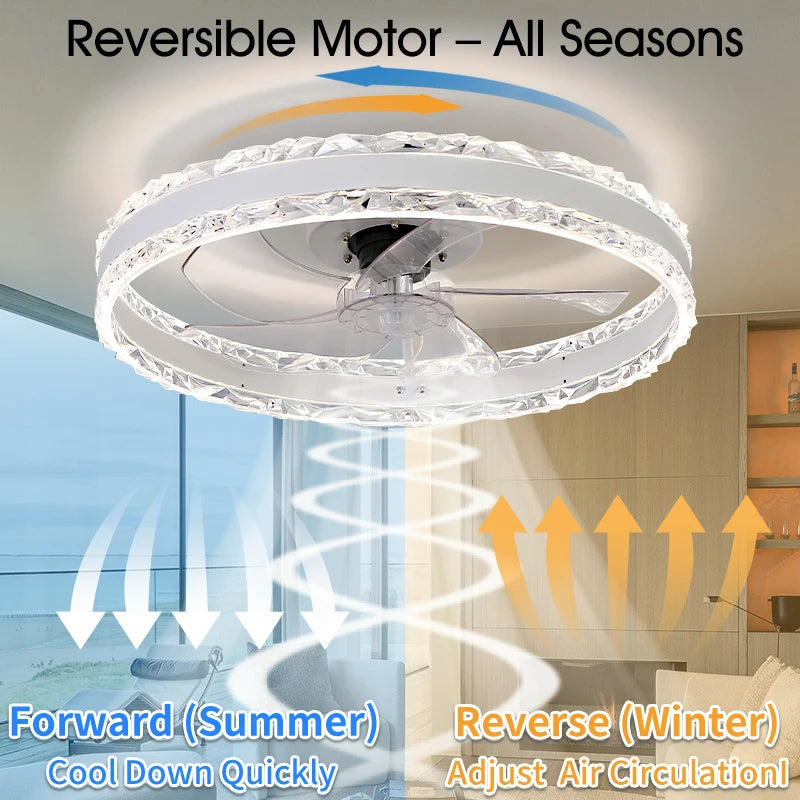 Smart Ceiling Fans With Light Slim Build Dimmable 6-speed Adjustment 50cm Electric Fan Silent Deco For Bedroom Study Dining Room
