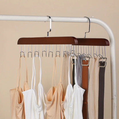 1/2/3pcs wooden new multifunctional hook hanger, bra strap storage, including 8 hooks, suitable for home and dormitory use