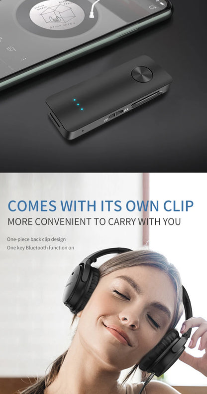 2-In-1 Wireless Audio Adapter Bluetooth 5.4 Receiver Transmitter 3.5mm AUX Lossless Sound MIC For Car Speaker TV PC Airplane