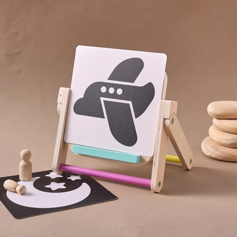 Baby Wooden Montessori Toys Mirror Tummy Time Infant Mirror Black White Contrast Visual Stimulation Sensory Development Toys