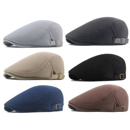Retro European Men Beret Hat Mesh Breathable Polyester Hollow Washable Men Cap Summer