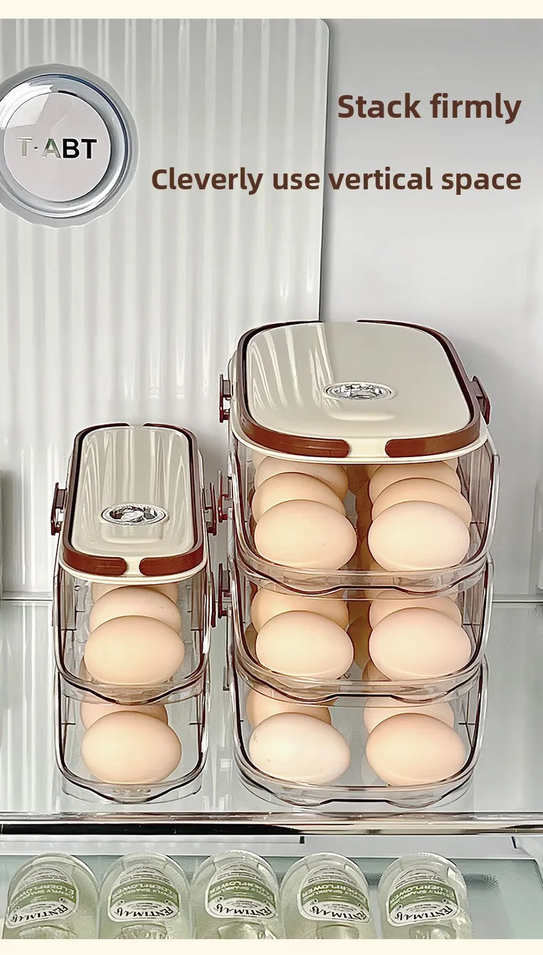 Smart Egg Storage Box - Slide-Out Drawer & Gravity Roller Design with Hidden Handle, Stackable Fridge Organizer for Side Door