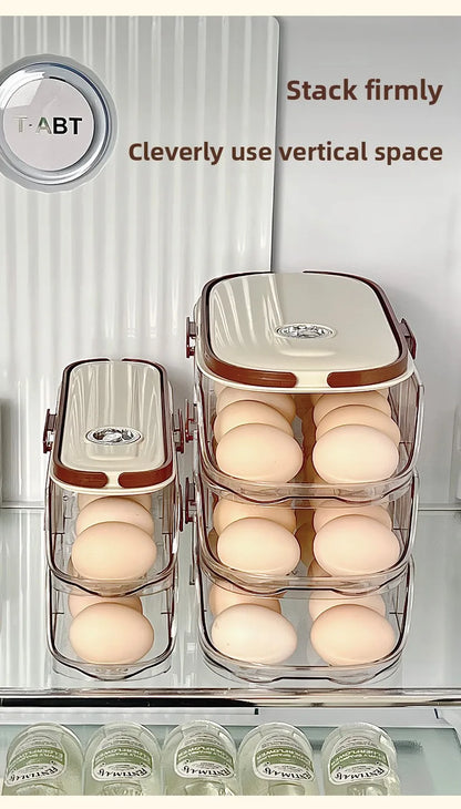 Smart Egg Storage Box - Slide-Out Drawer & Gravity Roller Design with Hidden Handle, Stackable Fridge Organizer for Side Door