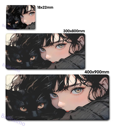 Black Cat and Girl Fast Keyboard pad lock-edge Extended teclado mousepad kawaii Purple Office desktop protection mouse pad XXL