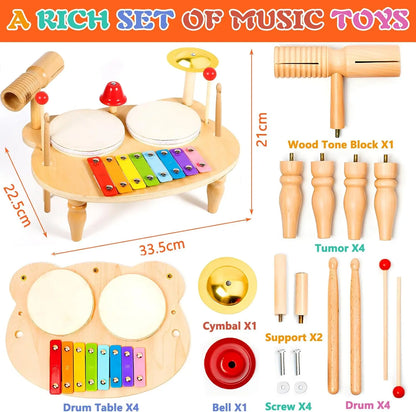 Wooden Music Toys For Babies Children's Multifunctional Music Knocking Table Early Education Kids Drum Set Music Toy Baby Gift