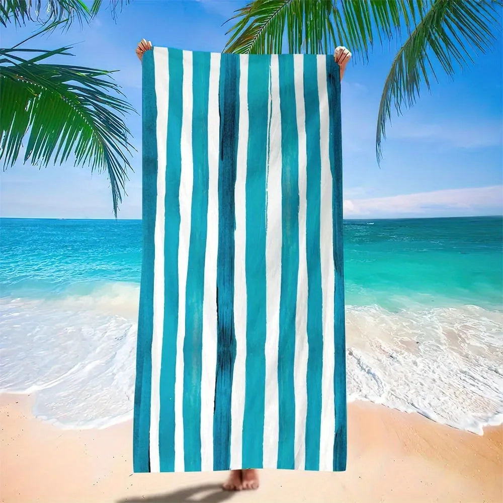 Beach Vibes: Stunning Blue and White Striped Beach Towel for Ultimate Comfort! Suitable for towels, bath towels, beach towels