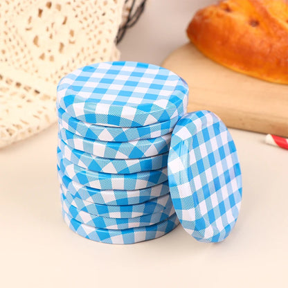 10 Pcs Colorful Lattice Jam Jars Lids Wide Mouth Screw Lids Storage Caps For Jars Glass Round Storage Cover