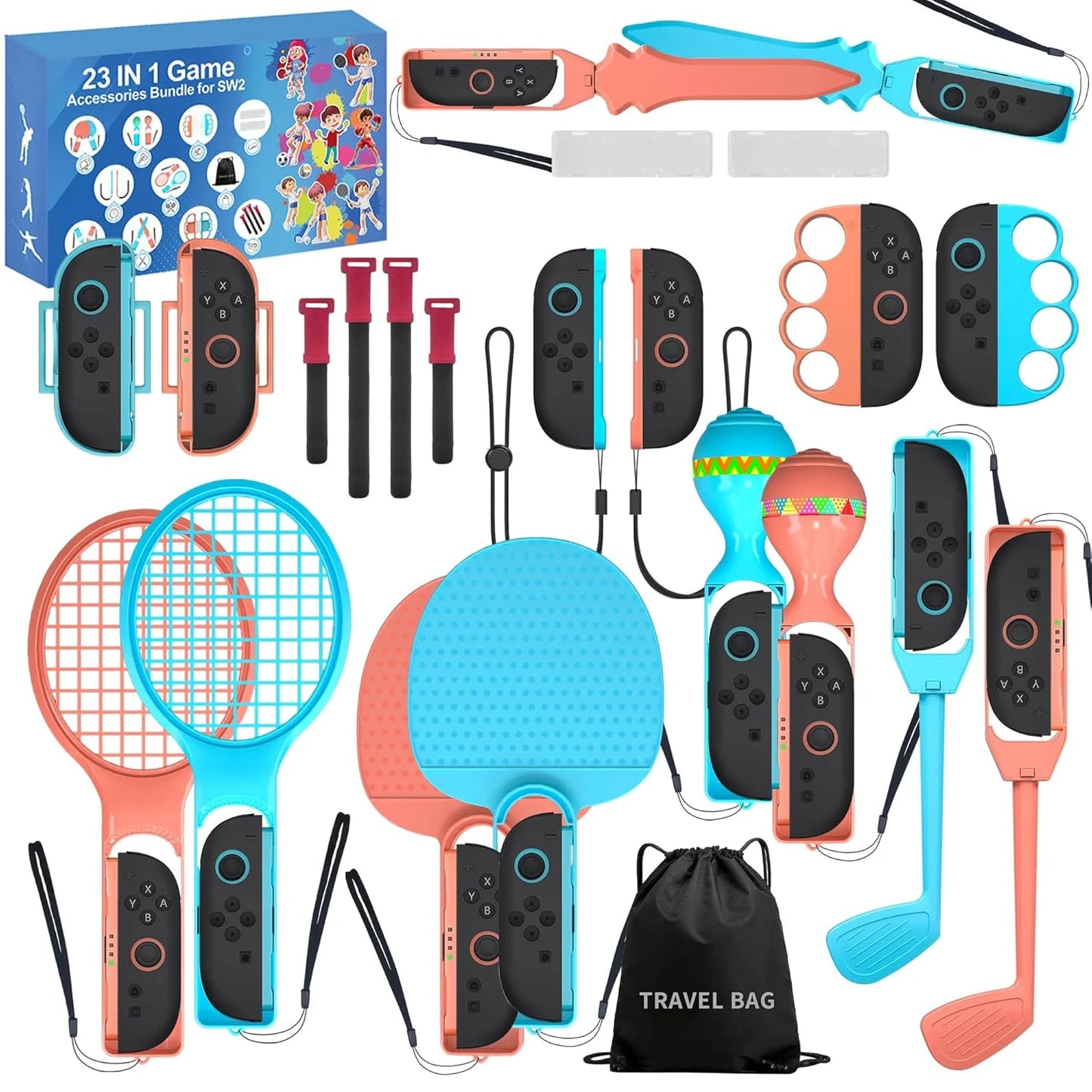 Sports Accessories Bundle for 2025 Switch 2,23 in 1 Family Accessories Kit S226 for Switch Sports Games