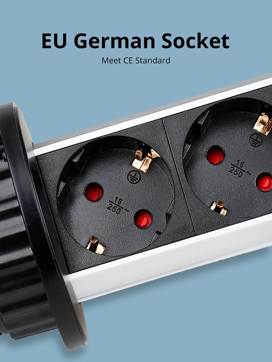 Wallpad Pull Pop Up Desktop Socket 3 Outlets 2.4A USB Ports or No 2M Extension Plug Retractable Aluminum Body For Kitchen Tabel