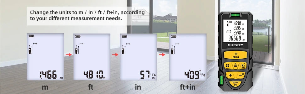 MILESEEY Laser Tape measure S2 40M 60M 80M 100M 120M Laser Rangefinder,Laser Measuring Tool with Multi Measurement Function