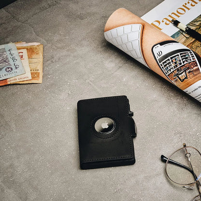 Ultra-thin Men'sLeather Wallet with RFID Protection Push Up Card Holder with Apple AirTag Cover without Air Tag