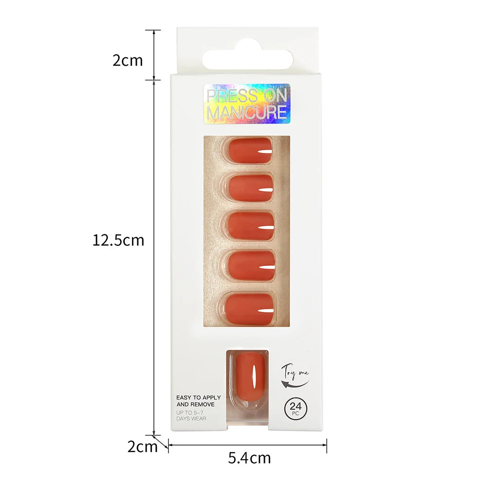 Short Full Press on Nails 24 Pcs False Nails Set Stick on Nails High Quality Reusable Fake Nails Solid Color Design Nail Art
