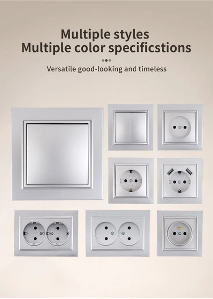 Silvery Electrical Outlets Power Sockets 250V EU Standard Wall Embedded Flame Retardant AC Not Ground Plugs Socket Paint Plastic