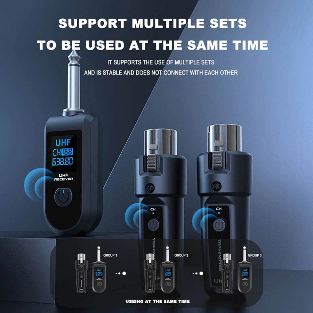 Wireless Microphone Transmitter Receiver System UHF XLR Adapter System for Dynamic Microphone Guitar Audio Mixer PA System
