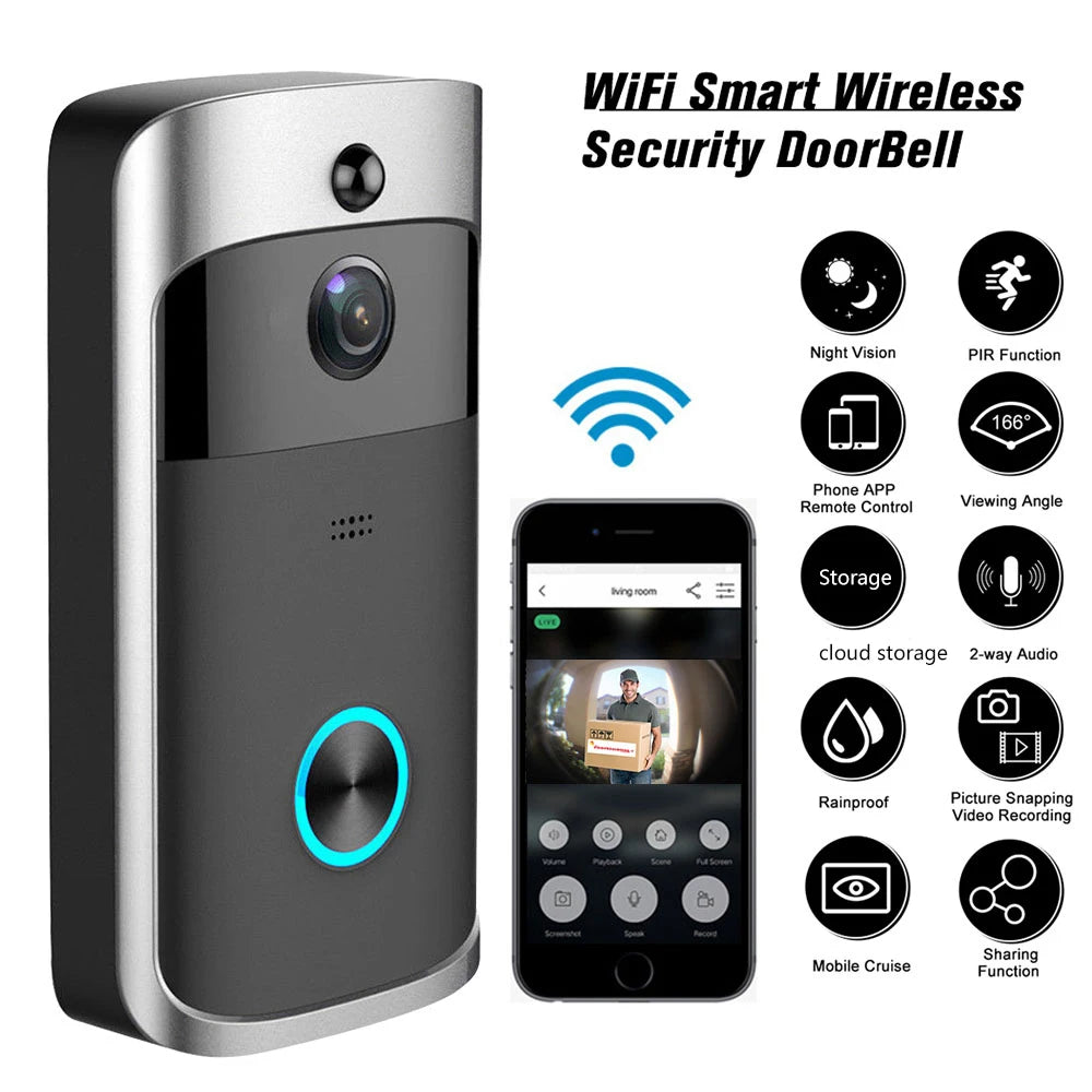 Video Doorbell Camera HD WiFi Doorbell Wireless Operated Motion Detector Audio & Speaker Night Vision for iOS&Android