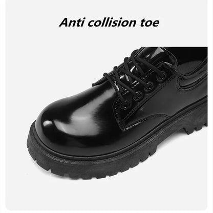 STRONGSHEN Men Patent  Leather Shoes Round Toe Casual Platform Business Shoes Fashion Wedding Banquet Party Formal Dress Shoes