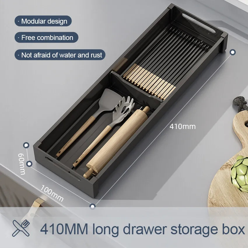 Utensil Drawer Organizer Kitchen Utensil Cutlery Tray Expandable Drawer Storage Retractable Under Cabinet Dish Drying Rack Shelf
