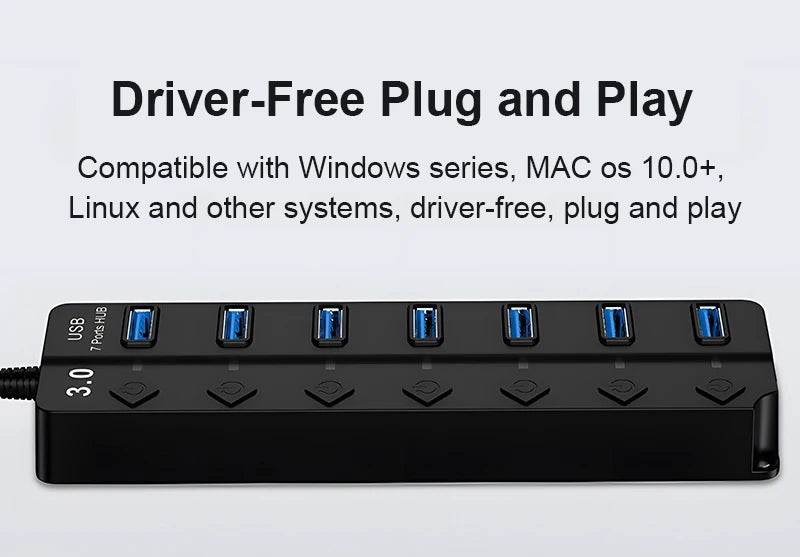 USB 3.0 Power Adapter 7 Port Multi USB Splitter Hub USB Hub 2.0 USB Multiple Expander Switch 30CM Cable Hub Docking Stations