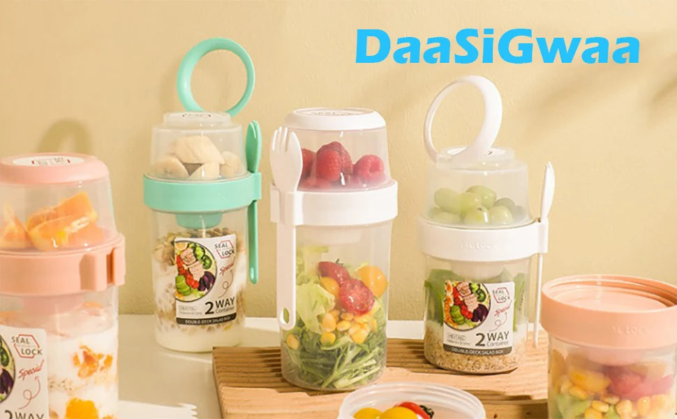 Carry Breakfast Cups, Salad Cups, Yogurt Cereal, Oatmeal Snacks, Parfait Containers and Salad Dressing Holders with Forks!