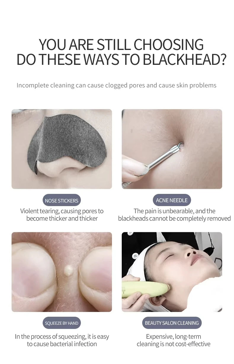 Home Use Ultrasonic Skin Scrubber Blackhead Remover Tool for Face Pore Cleaner with 2 Modes Waterproof Facials Skin Care Product
