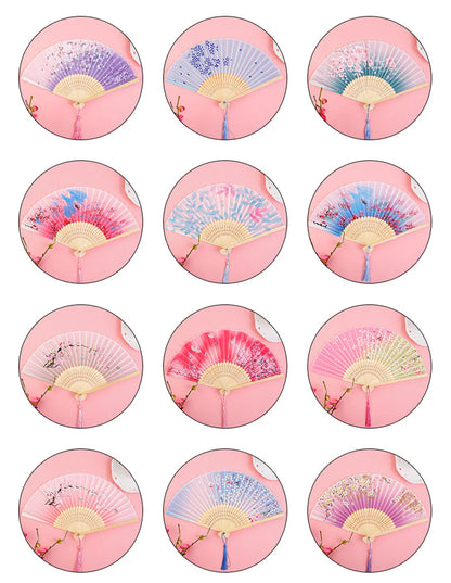 Bamboo Folding Fan Silk Chinese Fan Hand Women Black Fan Summer Female Dance Home Decoration Party Gift Home Ornament Fan Black