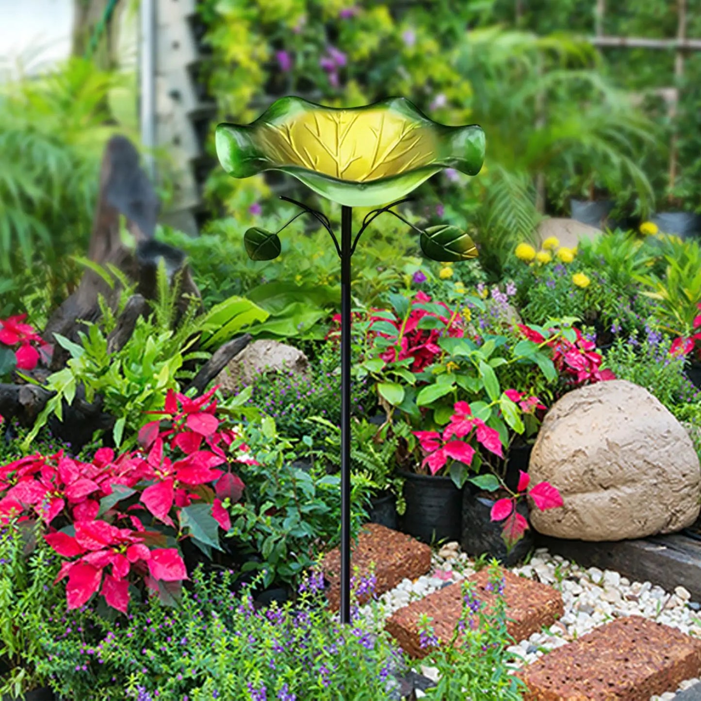 Bird Bath Feeder Bowl 5-Pronged Base Metal Bird Feeder Freestanding Birdbath for Yard Patio Outdoors Garden Iron Pedestal Stake