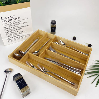 Expandable Drawer Tray Cutlery Organizer Kitchen Silverware Utensil Flatware Cutlery Spoons Knives Bamboo Storage Tray
